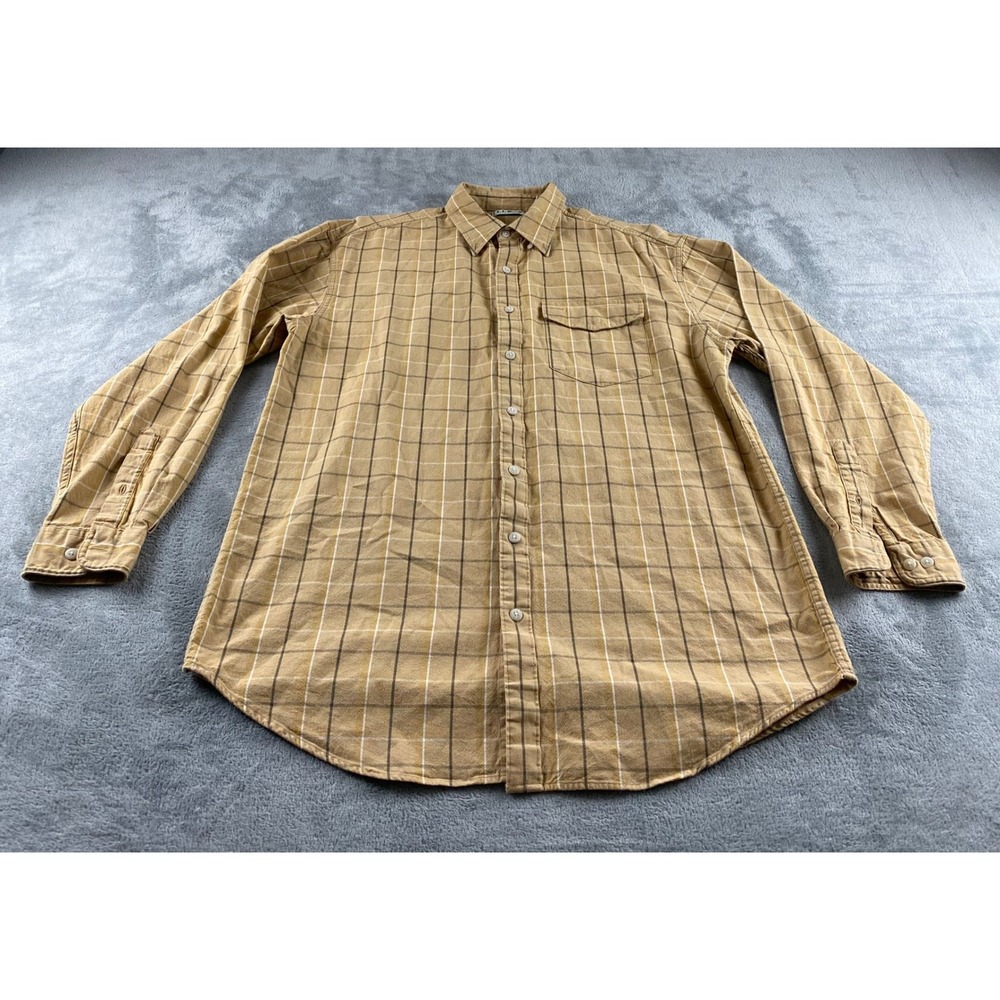 LL Bean Mens Tall L. Plaid Button Down Shirt Tan Brown 100% Cotton Long Sleeve